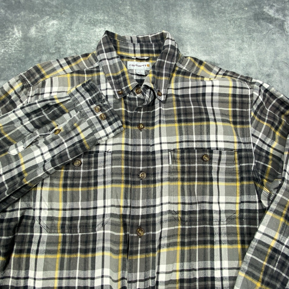 Carhartt Flannel Shirt Mens Large Plaid Relaxed Fit Long Sleeve Button Down Logo